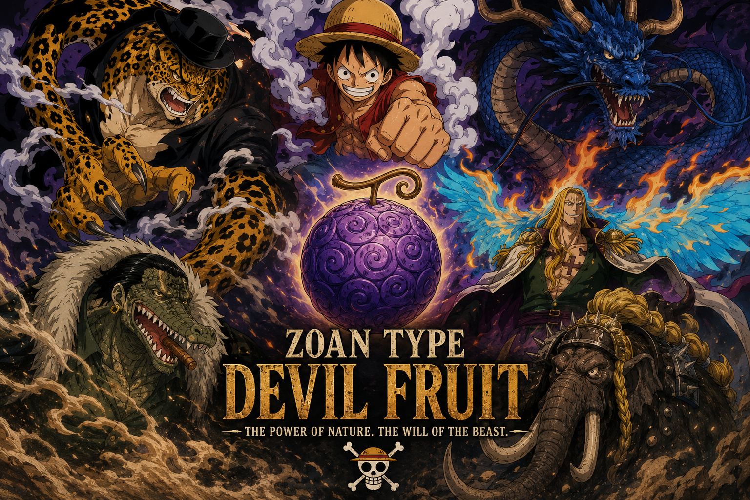 Zoan type Devil Fruit users in One Piece showcasing their beast transformation forms