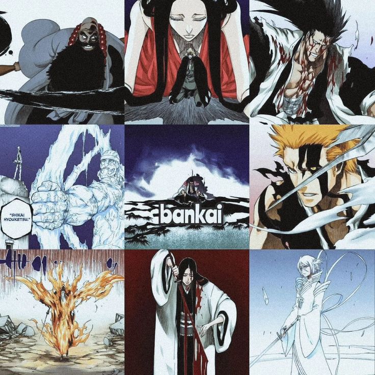 Bankai forms of powerful Soul Reapers unleashing their strongest abilities in Bleach