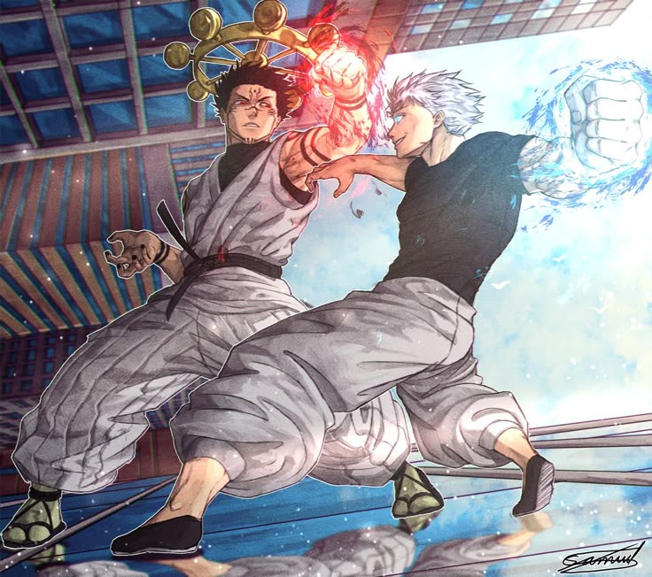 Gojo Vs Sukuna face off in an intense battle from Jujutsu Kaisen.